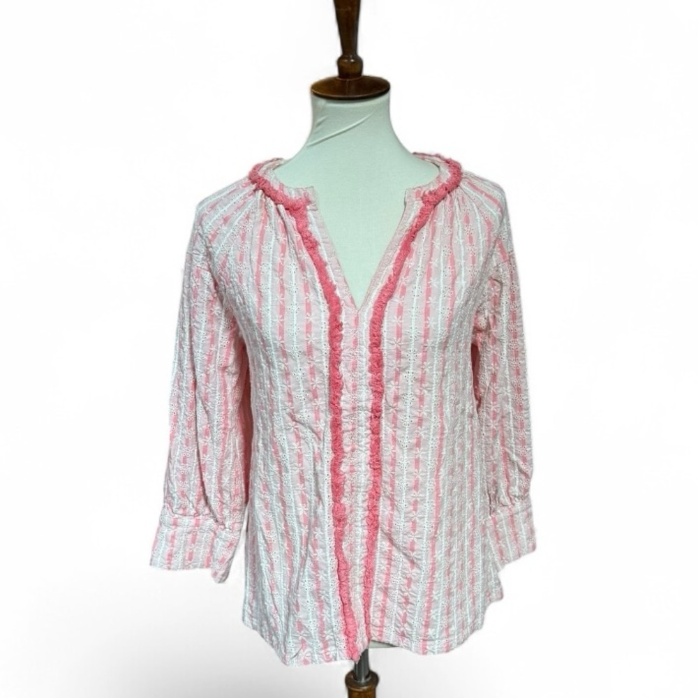 Free the Roses Pink and White Striped Blouse Size S